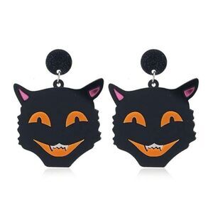 Gothabilly Vintage inspired Black Cat dangling Earrings, Comfortable Hal…